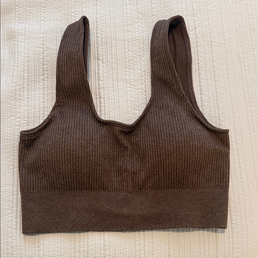 Ribbed Stretch Crop Bralette in Dark Brown